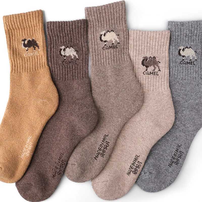 5 Pairs Thicken Camel Print Crew Socks Mens Winter Casual Heavy Knit Mid-Calf Sock Fleece Lined Comfort for Outdoor/IndoorT251209
