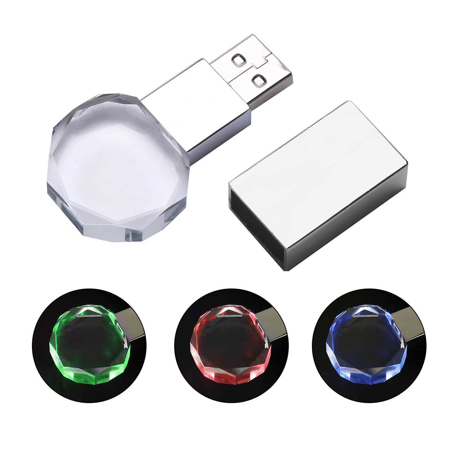 JASTER USB 20 Flash drive With LED Crystal Pendrive 4GB 8GB 16GB 32GB 64GB 128GB Pen Drive Photography Gifts C251209