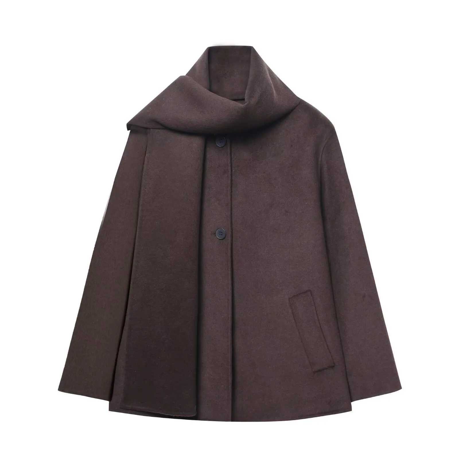2025 New Autumn and Winter Womens Clothing European and American Fashion Wool Blended Scarf Short Coat Jacket G251209