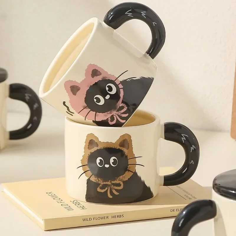 Creative Cute Cartoon Cat Ceramic Coffe g Couple Water Cup Milk Drinking Water Tea Cup for Off He Birthday Gifts with Box H251209