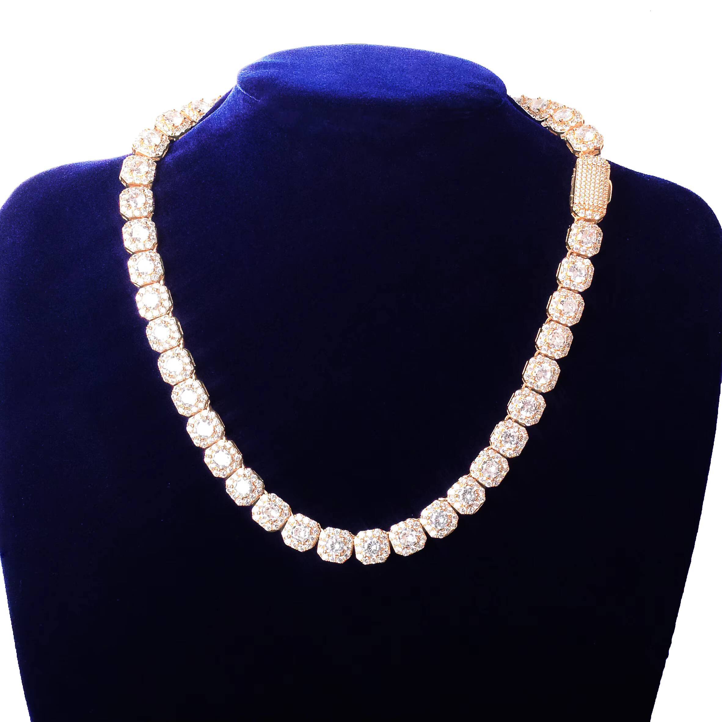 Gold Silver Square Clustered Tennis Chain for Men Necklace Hip Hop Zircon Brass Geometric Wedding Gift Jewelry Trend