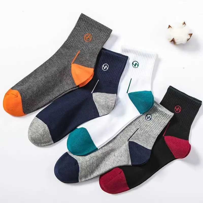 5 Pairs Mens Elastic Athletic Sports Socks Anti Odor Sweat Absorption Fashion Crew Socks For Daily And Outdoor WearingT251209