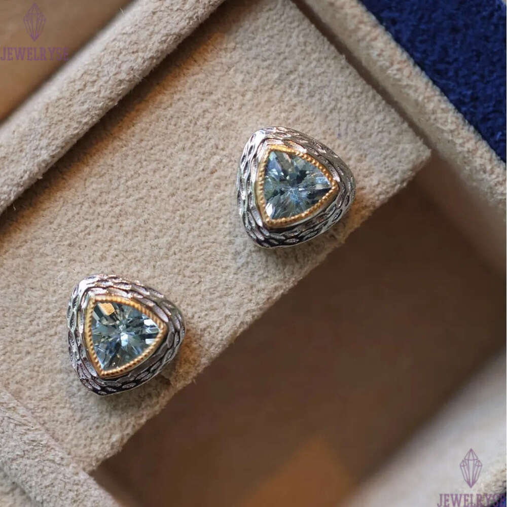 S925 sterling silver triangle geometry designer earrings for women cute lovely blue crystal shine cz zircon girls charms earring earings ear rings jew