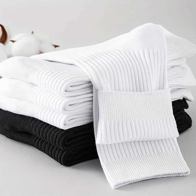 6 Pairs of Mens Pure Color Vertical Pattern Mid-Calf Socks Versatile Black Socks for Business All Seasons BreathableT251209