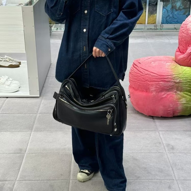 Real Leather Top Handle Unisex Shoulder Bag Strap Handbags Ziplock Travel Multi-compartment Motorcycle Totes Key Men Women Crossbody Pouch Underarm Ba