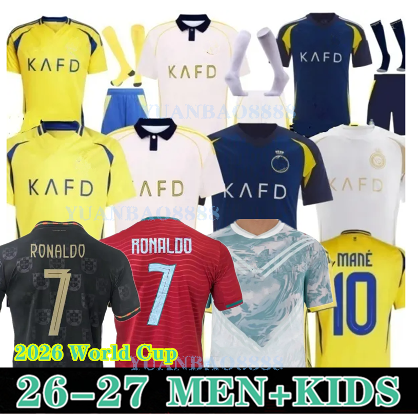 New 24 25 26 Al Nassr FC soccer Jerseys Ronaldo MANE Men Kids Kit uniform Home boys Football shiirt T Al-Nassr away third fourth MARTINEZ GHAREEB Saudi Arabia Shirt 4XL 88