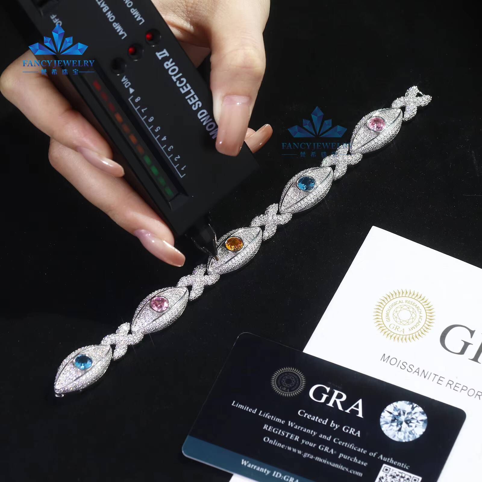 GRA Certification 925 Silver VVS Ice Cut Eye Style Evil Bracelet Moissanite 10mm Vvs Moissanite Cuban Bracelet for Men