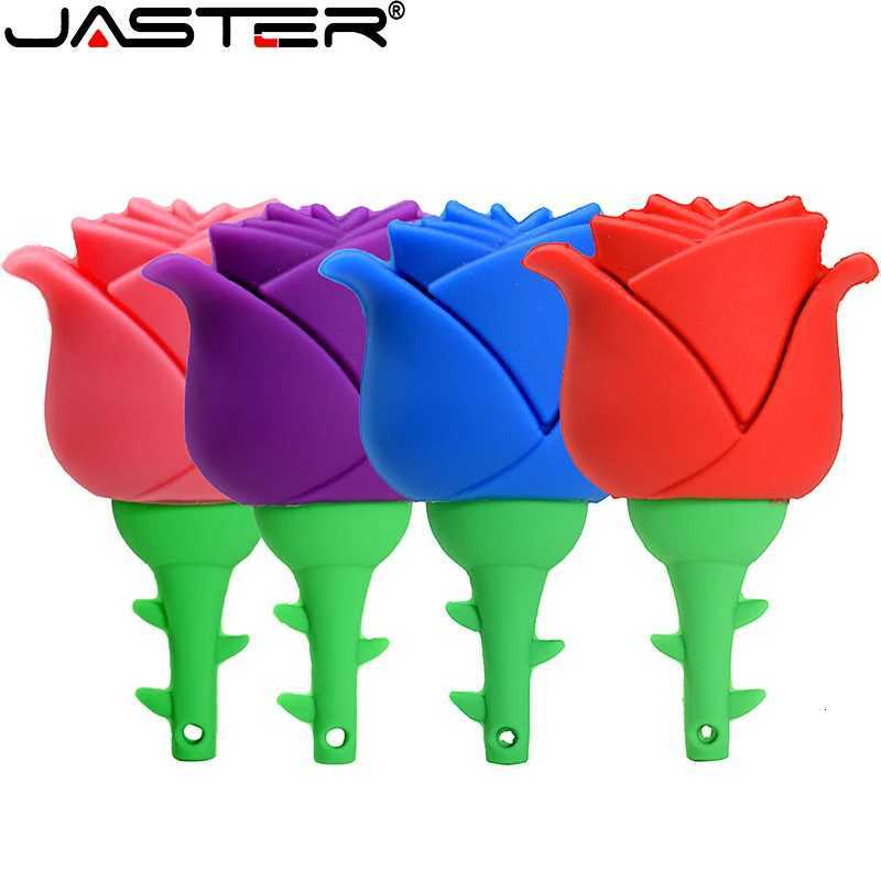 JASTER USB flash drive Rose flower Pen drive Red e Memory stick w for girls gift Pendrive key chain 64GB 32GB C251209