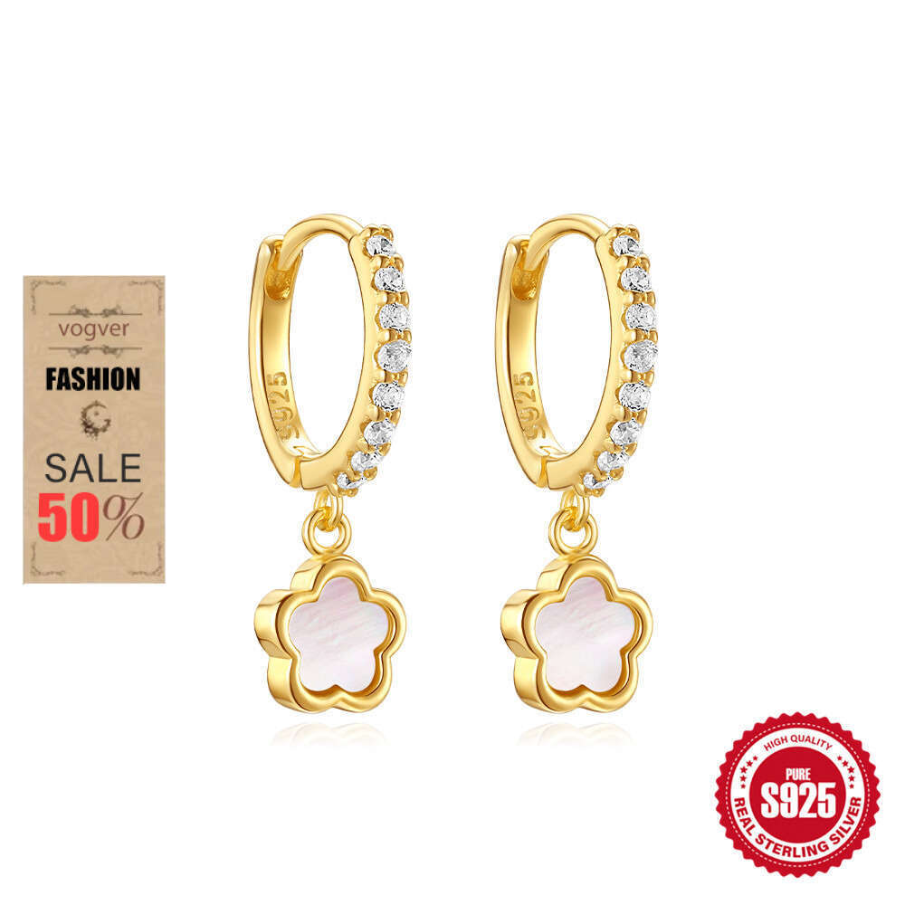 Earring For Women Designer Luxury 2026 S925 Sterling Silver Daily Wear Luxurious Diamond-Encrusted High-End White Shell Flower Hoop Ear Clips Women 