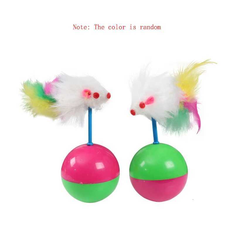 Pet cat toys durable colorful feathers Mimis favorite fur mouse tumbler kitten cat toys play ball catch cat supplies 2 pcs M251209