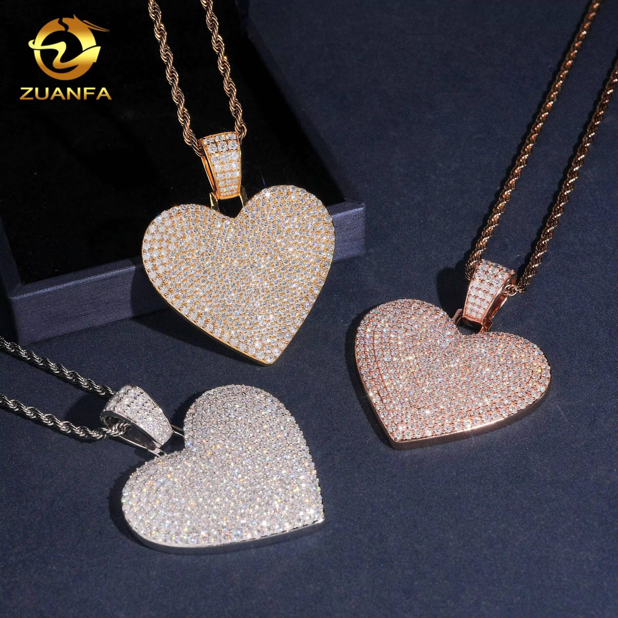 New Arrivals Heart Hip Hop Style Gold Plated 925 Sterling Silver Iced Out VVS Moissanite Pendant