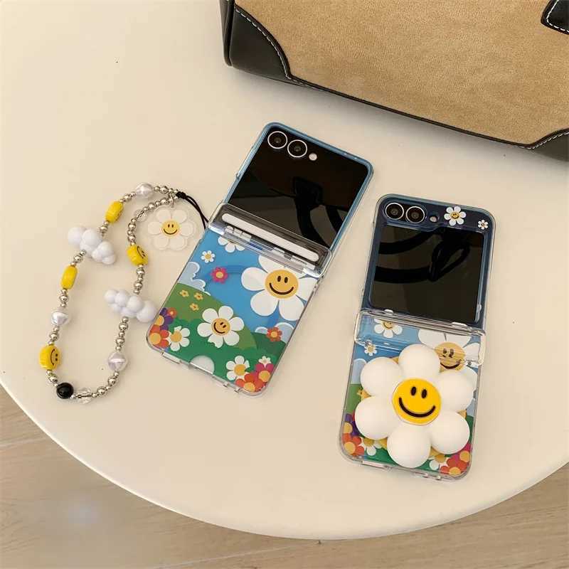 Cute Flower Holder Bracelet Phone Case For Galaxy Z Flip 7 FE 6 5 4 3 Insert Cards Magnetic Wireless Charge Case C251209