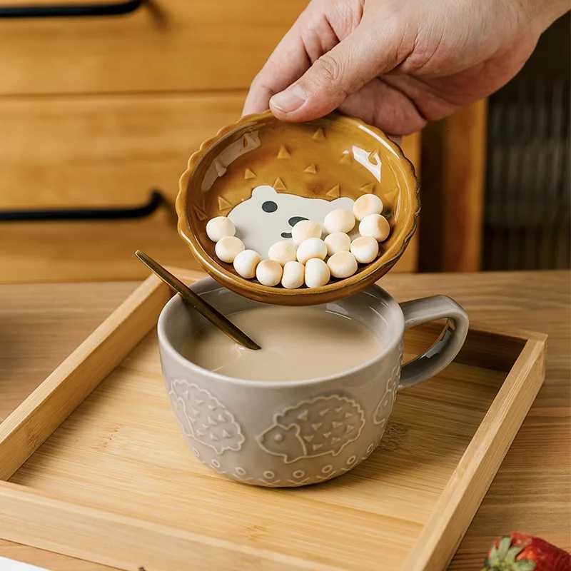 Japanese Cartoon Cat With Cover Coffee Cup Cute Breakfast Cup Creative Coffee Cup Milk Cup Couple Water Cup With Lid H251209