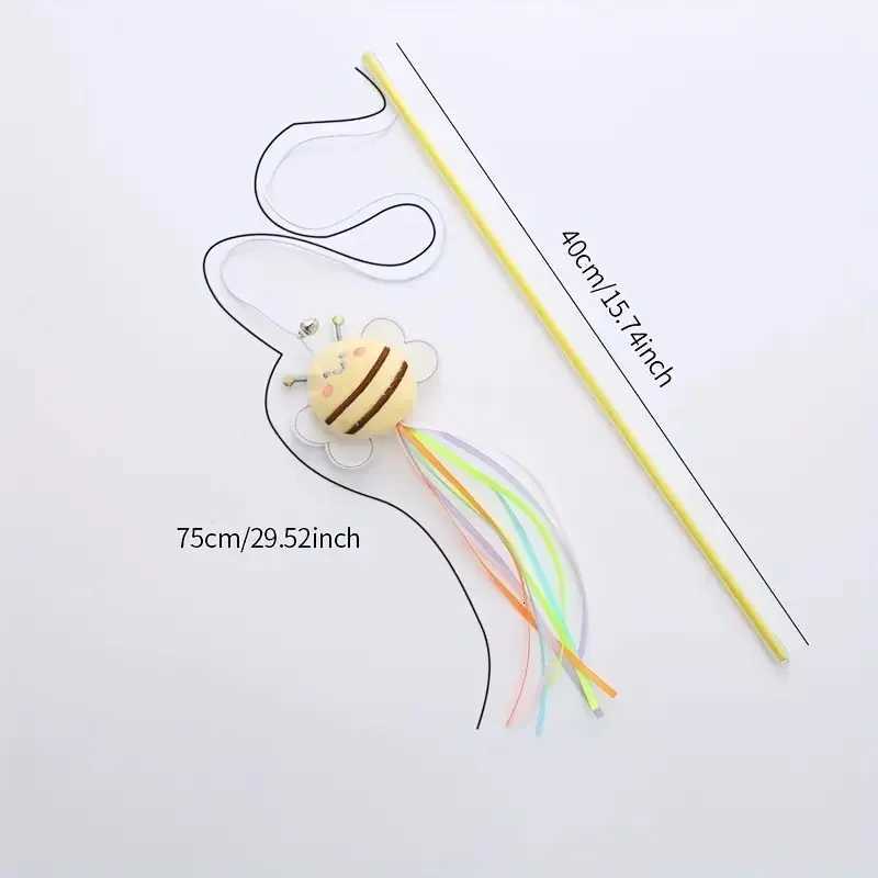 New Plush Bee Shaped Cat Teaser with Exquisite Tassel Color Matching and Fresh Plastic Pole M251209