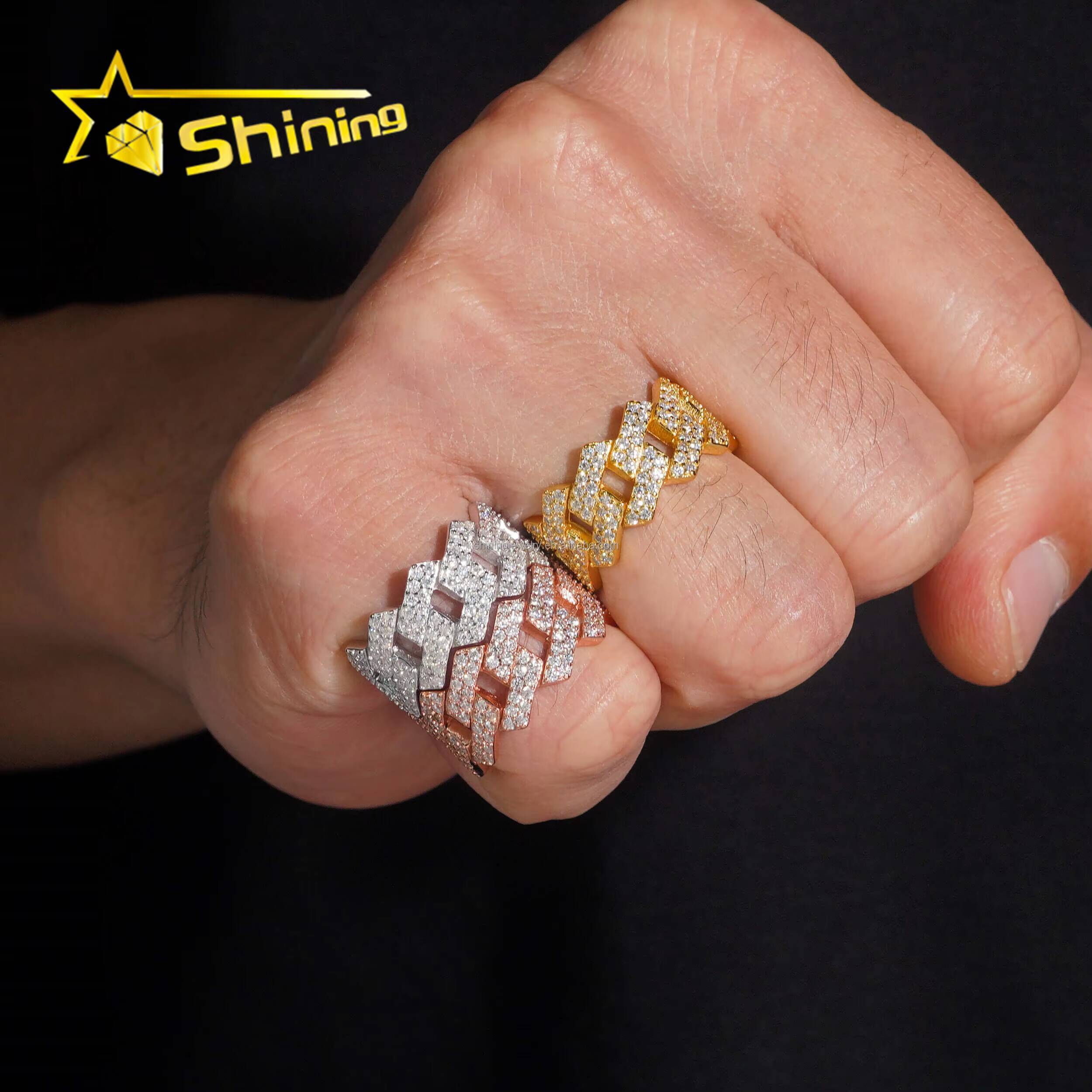 Fire Shining Jewelry Drop Shipping Iced Out Man Jewelry Engagement Ring 925 Silver Jewelry Moissanite Diamond Eternity Band Ring