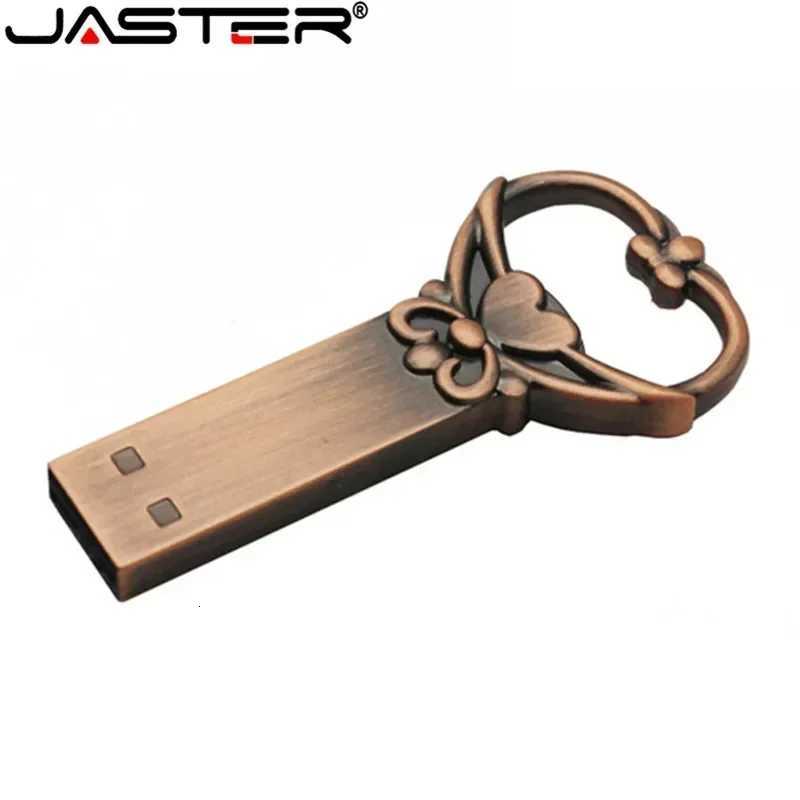 JASTER Copper love shaped key usb flash drive pendrive pen drive 4gb 16gb 32gb 64gb metal keys memory Stick wedding gift C251209