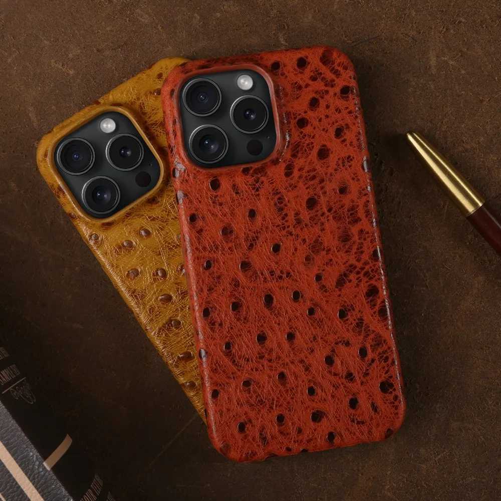 Ostrich Genuine Leather Case For iphone 16 Pro Max 15pro 14 13 12 11 XR XSMAX SE4 Luxury Real Cowhide Back Cover Coque Shell C251209