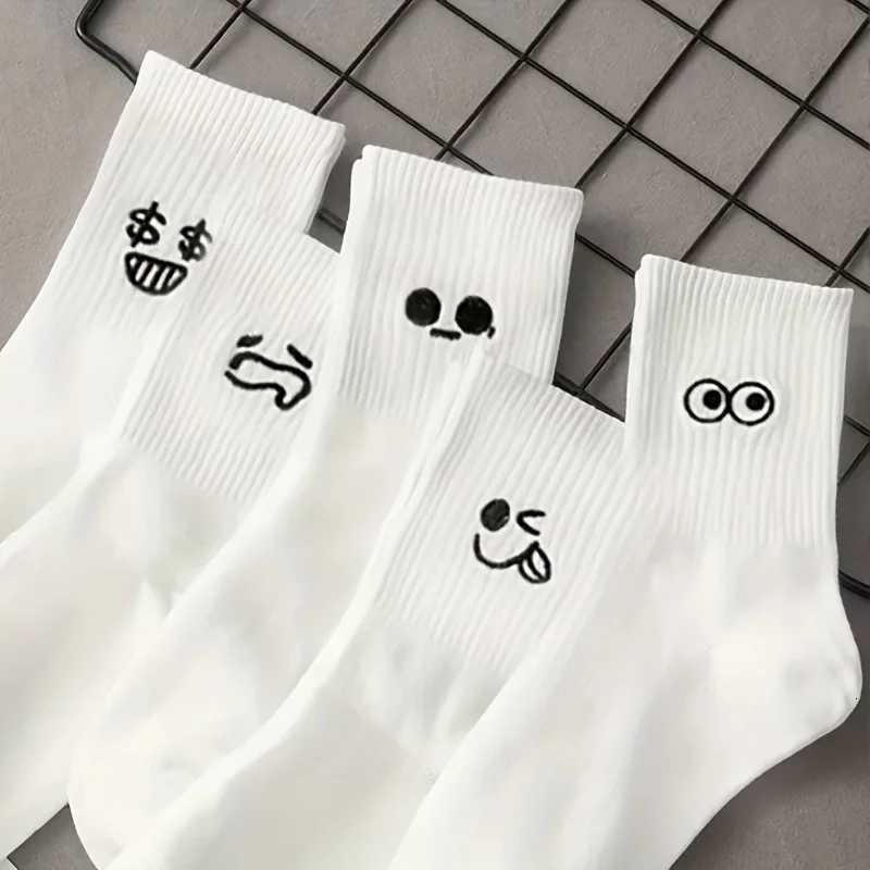 10 pairs of soft breathable durable and simple white expression socks comfortable and suitable for daily wearT251209