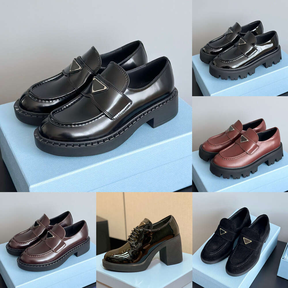 top quality luxury Loafers Designer shoe woman monolith leather Casual Shoes women loafer stude slip-on Oxford Chunky Sneaker Matte leather platfrom shoes dress