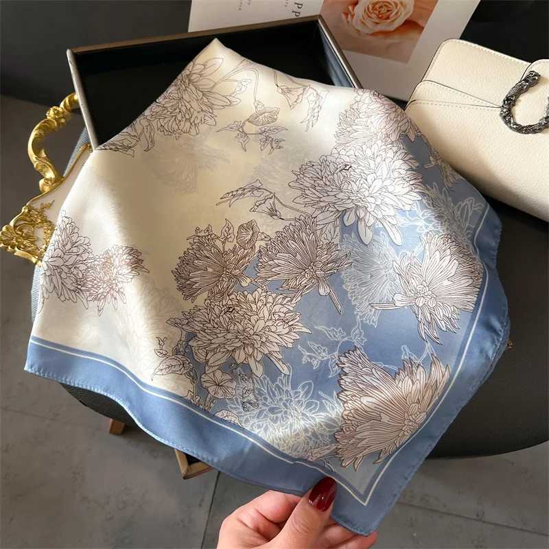 Luxury 2024 Luxury Floral Print 70cm Square Silk Scarf Women Designer Scarves Bandana Foulard Shawl Hijab Echarpe Hairband Tie Ribbon Y251208