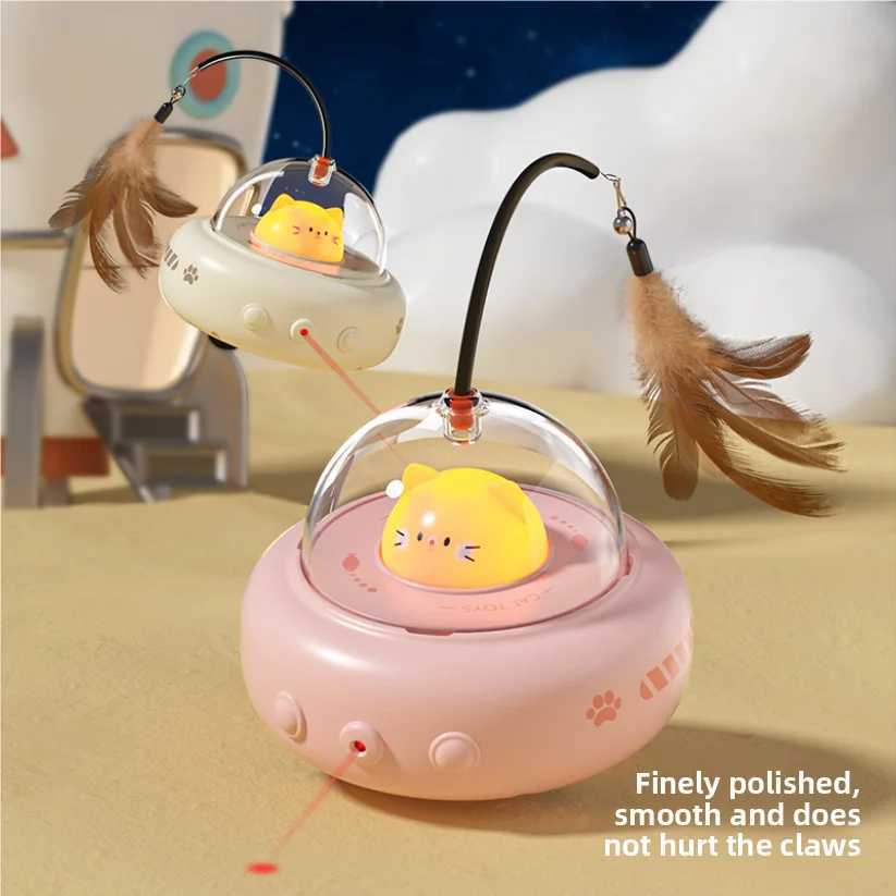 Smart Teaser Cat Car Electric UFO Teaser Stick With Bell Training Pet Toys Replaceable Feather Interactive Supplies M251209