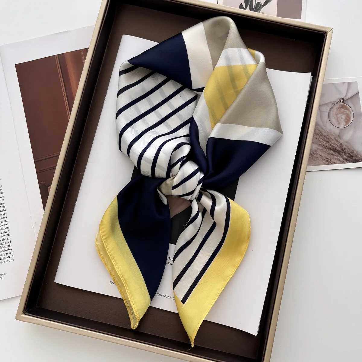 Luxury 70cm Womens Soft Satin Square Scarf Floral Print Wrap Foulard Handkerchief Bandanas Neck Hair Skinny Tie Scarves Shawls Y251208