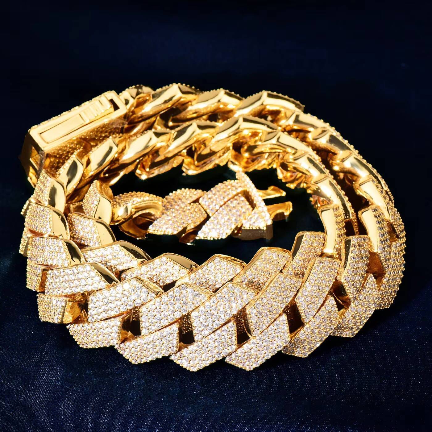 20MM Thickness 18K Gold Plated Miami Cuban Chain Round Cubic Zirconia Diamond Hip Hop Brass Metal Cuban Link Chains for Men