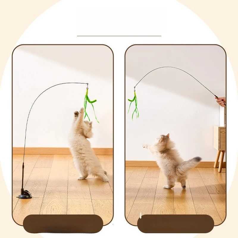 Cat toy simulation dog tail grass suction cup type ultra long cat teasing pole feather pole steel wire cat toy teasing stick M251209