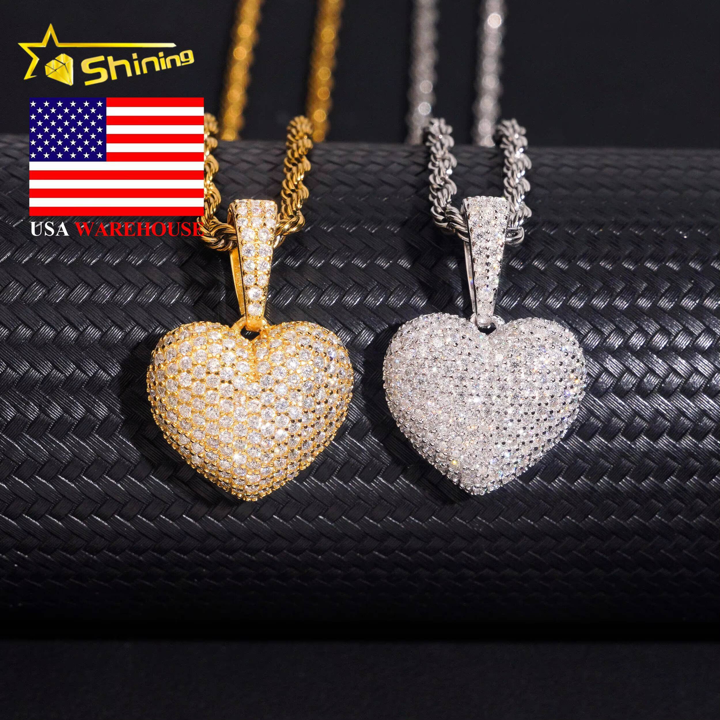No Tarrifs USA Warehouse Stocks GRA Cert 925 Sterling Silver Hip Hop Iced Out VVS Moissanite Diamond Heart Pendant