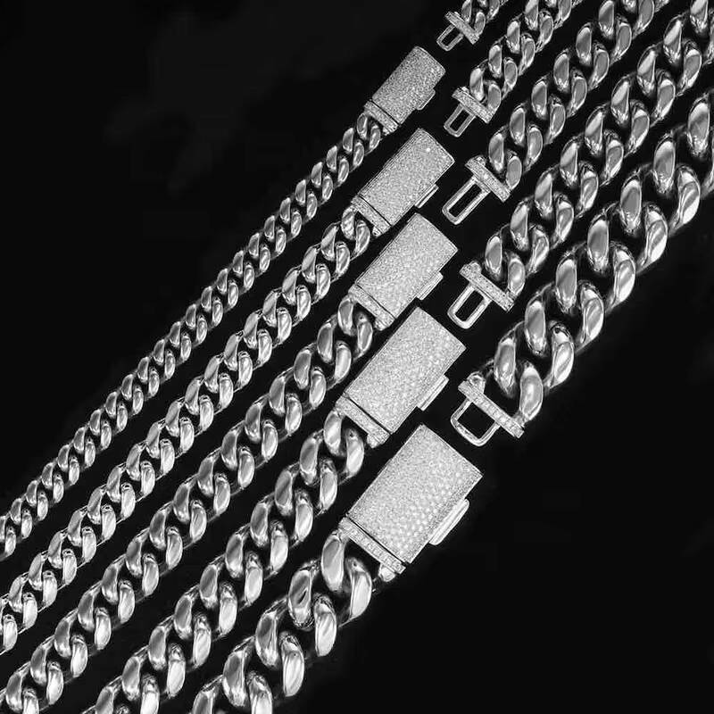 Hip Hop Italian 925 Silver Miami VVS Moissanite Cuban Link Chain GRA Box Lock 8mm 10mm 12mm 14mm 18mm Pass Diamond Tester