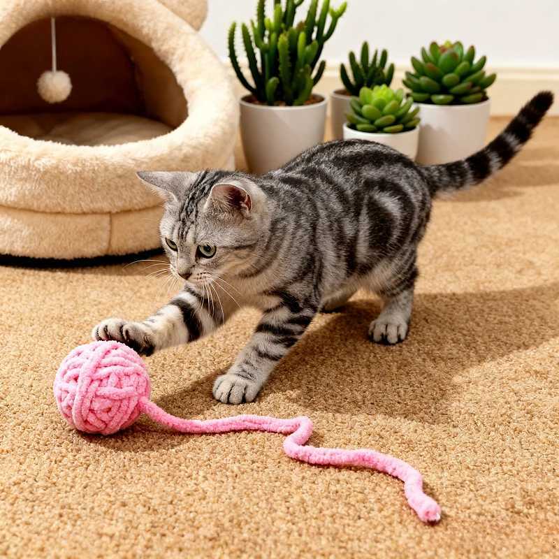 Colorful Yarn Balls Cat Toy with Bell Interactive Chewing Stuffed Toy Ball for Kittens Funny Pet Supplies M251209