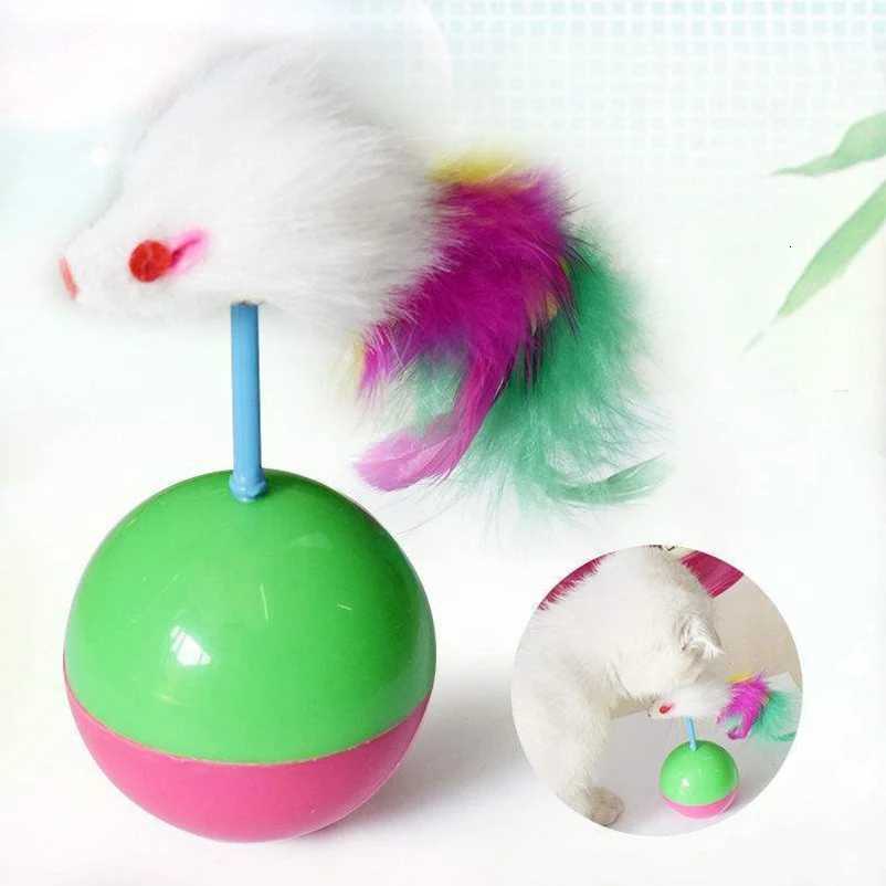 Pet cat toys durable colorful feathers Mimis favorite fur mouse tumbler kitten cat toys play ball catch cat supplies 2 pcs M251209