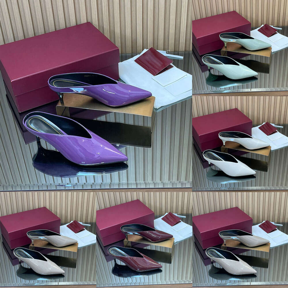 Simple Minimalism Patent leather mules kitten sandals top quality Pointed-toe Low-heeled slippers slides Luxury designer shoe woman clog heels Office party shoes
