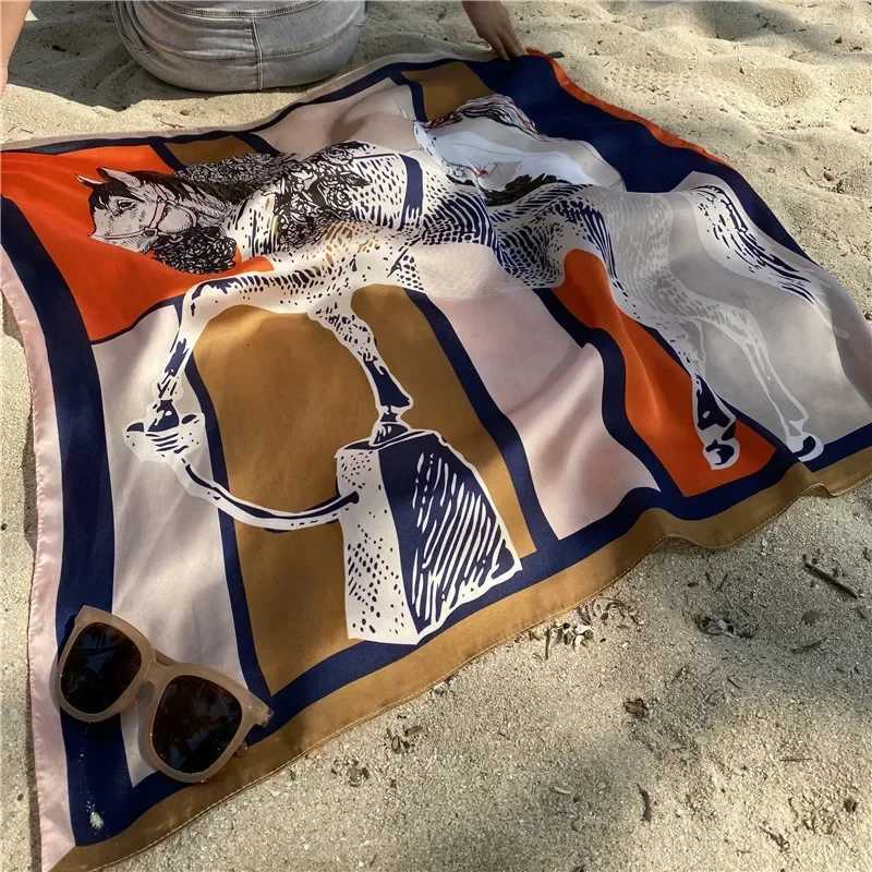 Luxury 1 pcs 90x90cm spring and autumn Korean version of large square scarf imitation silk scarf bib all fashion headband Y251208