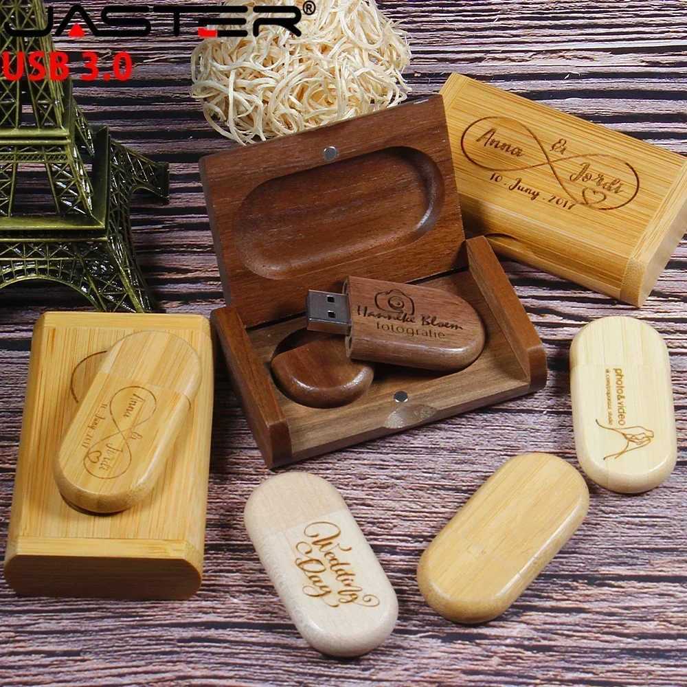 JASTER 10pcs/Lot USB Flash Drive Wooden with Box Pendrive 30 4GB 8GB 16GB 32GB 64GB 128GB Memory Stick Wedding Gift C251209