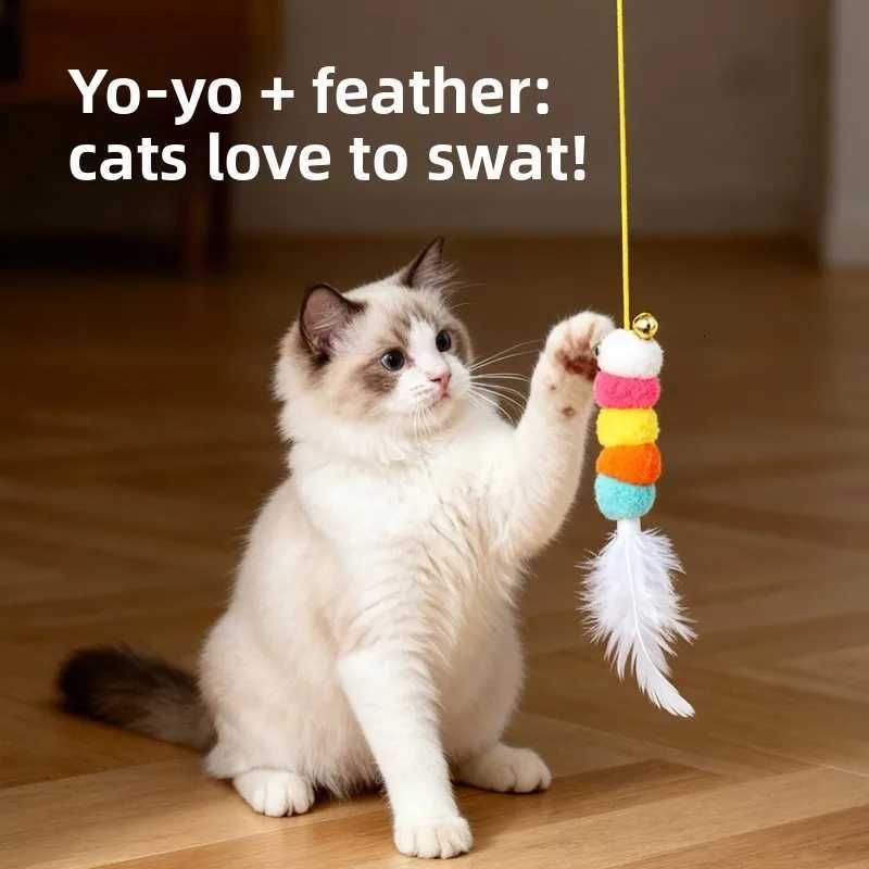 Cat Toys Suction Cups Cat Teasing Sticks Cats Lazy People Lazy Pets Cat Teasing Sticks Feather Toys with Bells M251209