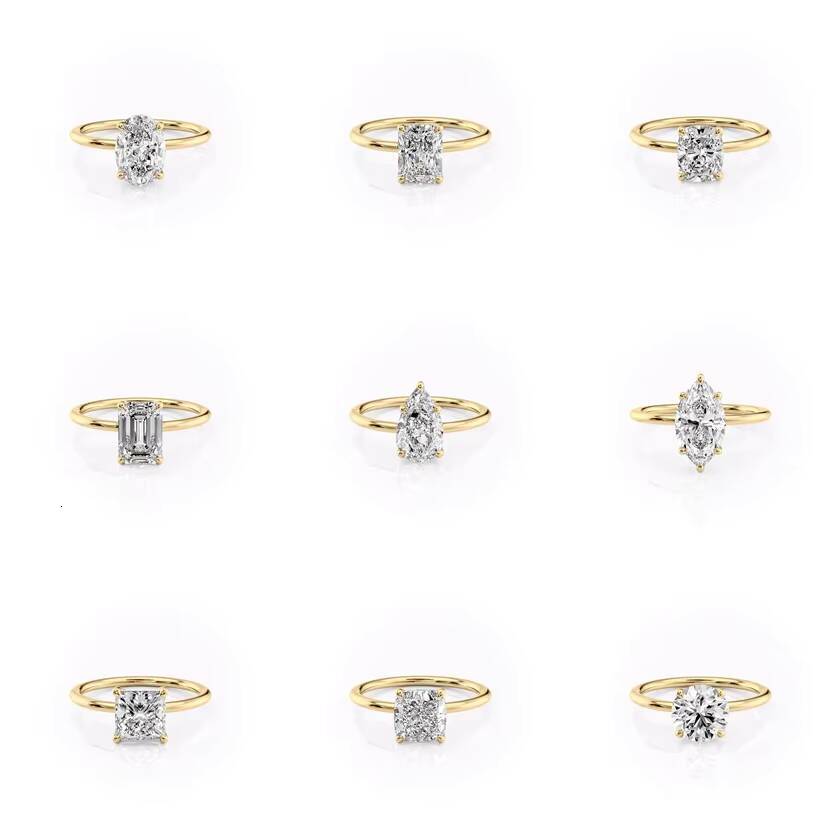 Custom Women Engagement Ring 9K 10K 14K 18K Pure Gold Solitaire Ring GRA Certificate D VVS1 Moissanite Ring