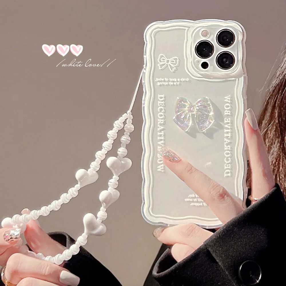 Bow-Knot Lanyard Clear Phone Case For IPhone15 14 13 12 Mini 11 Pro Xs Max X Xr 7 8 Plus Soft Chain Bracelet Cover Design Fundas C251209