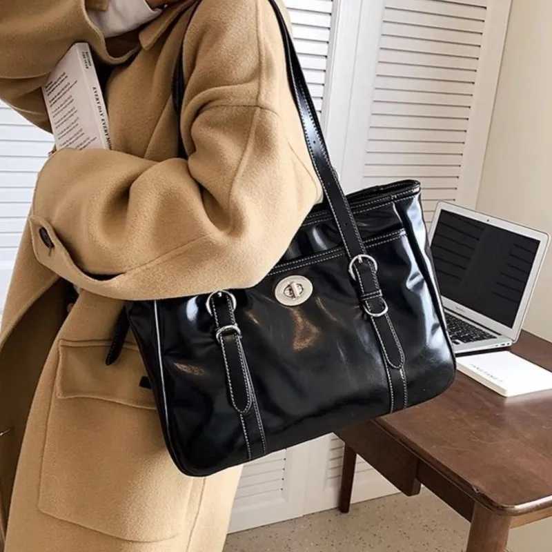 JIAERDI Large Capacity Black Tote Bag Wen High Street Pu Leather Chic Casual Handbag Fem Vintage Shoder Bags Bolso Mujer Y251209