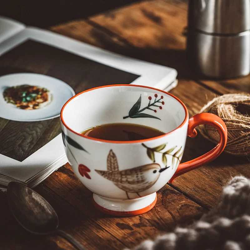 Nordic Style Retro Hand-painted Ceramic Coffee g Teacup He Breakfast Milk g Coffee Cups g Hand-painted Water Cup H251209