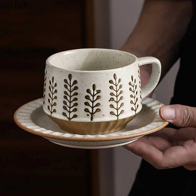Retro Coarse Pottery g Dish Set Latte Coffee Cup Milk Cup Creative Floral Pattern Brage Cup Couple Cups Water Cups Teacup H251209