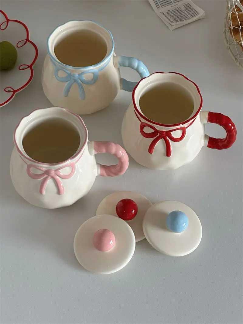 Cute Bow Ceramics g Cups Coffee Milk Drinks Ceramics Handle Cup with Box Girls Gift H251209