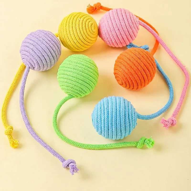 Cat Toy Cotton Ball Cat Toys Interactive Bite Resistant Knot Ropes Toy Dog Teeth Cleaning Colorful Ball Toys for Cats Grinding M251209