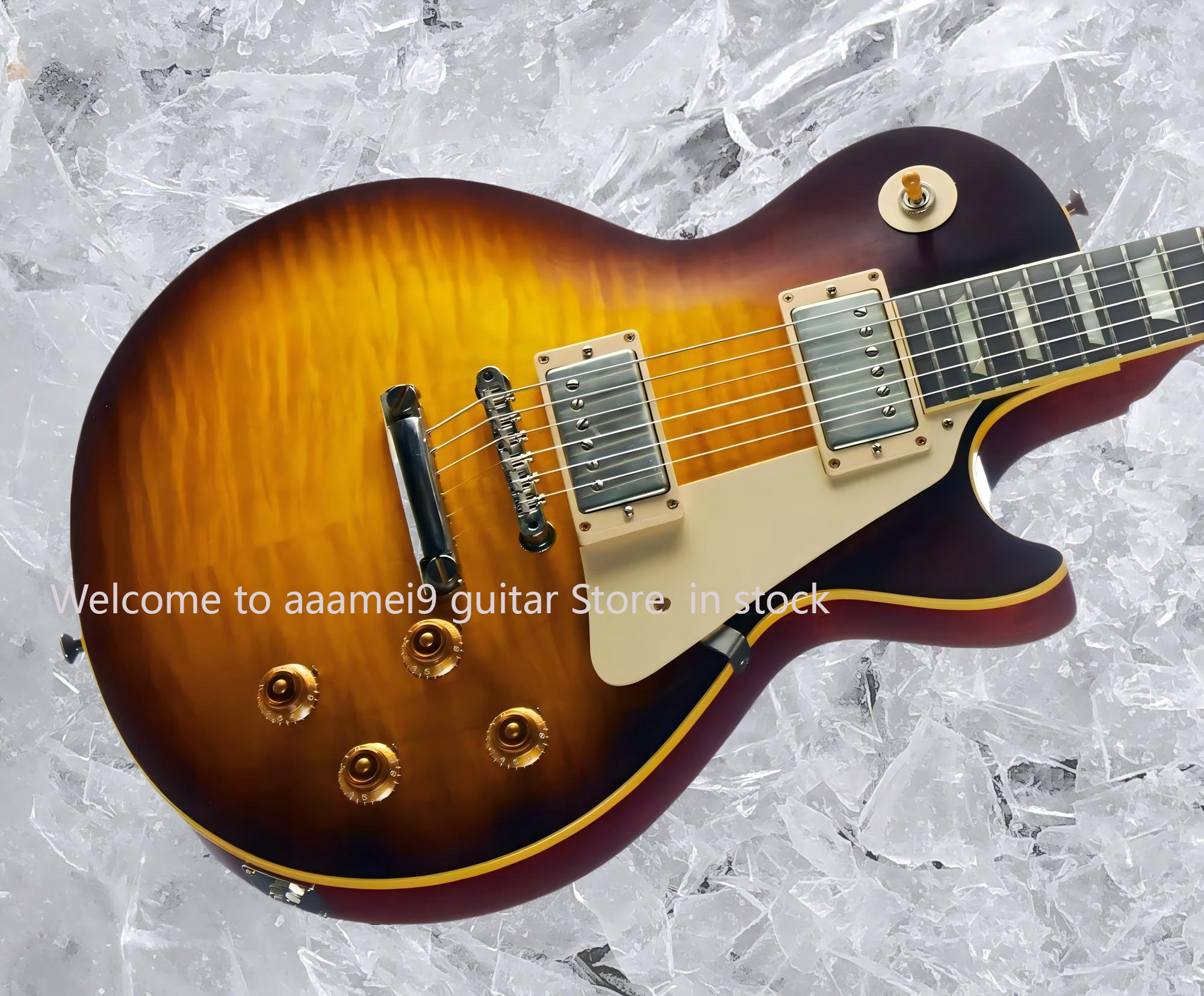 hot 1959 Faded Tobacco Sunburst Flame Maple Top Electric Guitar Mahogany Body, Cream Body Binding, Tuilp Tuners, China OEM #25888