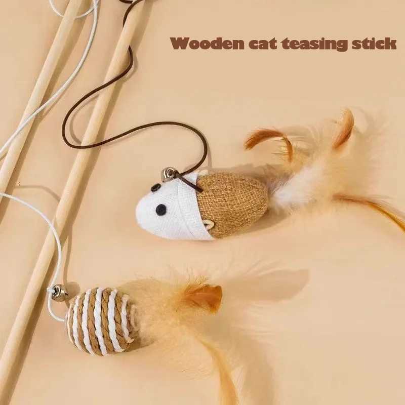 Cat Toys Linen Mouse Wooden Pole Cat Teasing Sticks Handheld Pole Wear Resistant Cats Relieve Boredom Pet Supplies Bite Resistan M251209