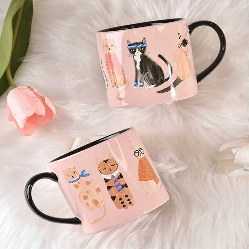 450ml Ceramic Cute Cartoon Cat Oatmeal Breakfast Cup Coffee g Water Tea Milk Cup Drinkware Gift H251209