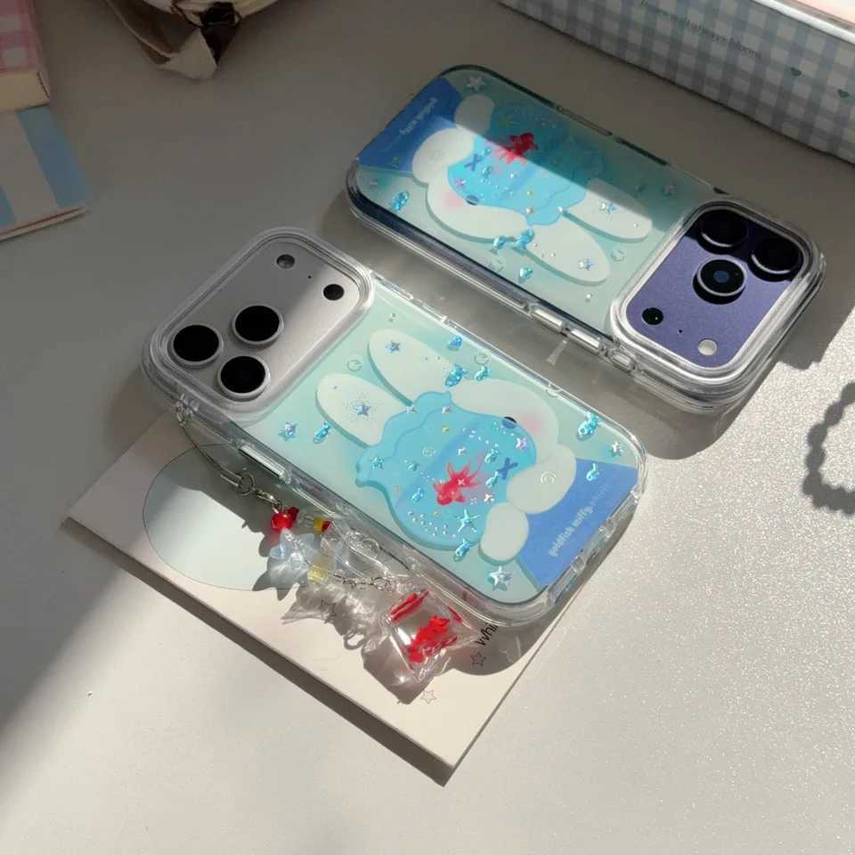 Cute Ocean Rabbit Glitter Star Phone Case for iPhone 17 16 Pro 15 Pro Max 13 14 Cover with Ch Cases Cartoon Shockproof Funfas C251209