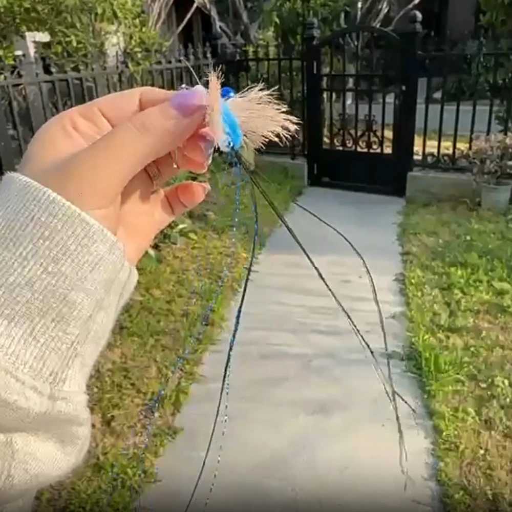 2pcs Blue Simulation Insect Cat Teaser Stick for Change Heads Cat Toys Tassel Pet Toy Supplies M251209