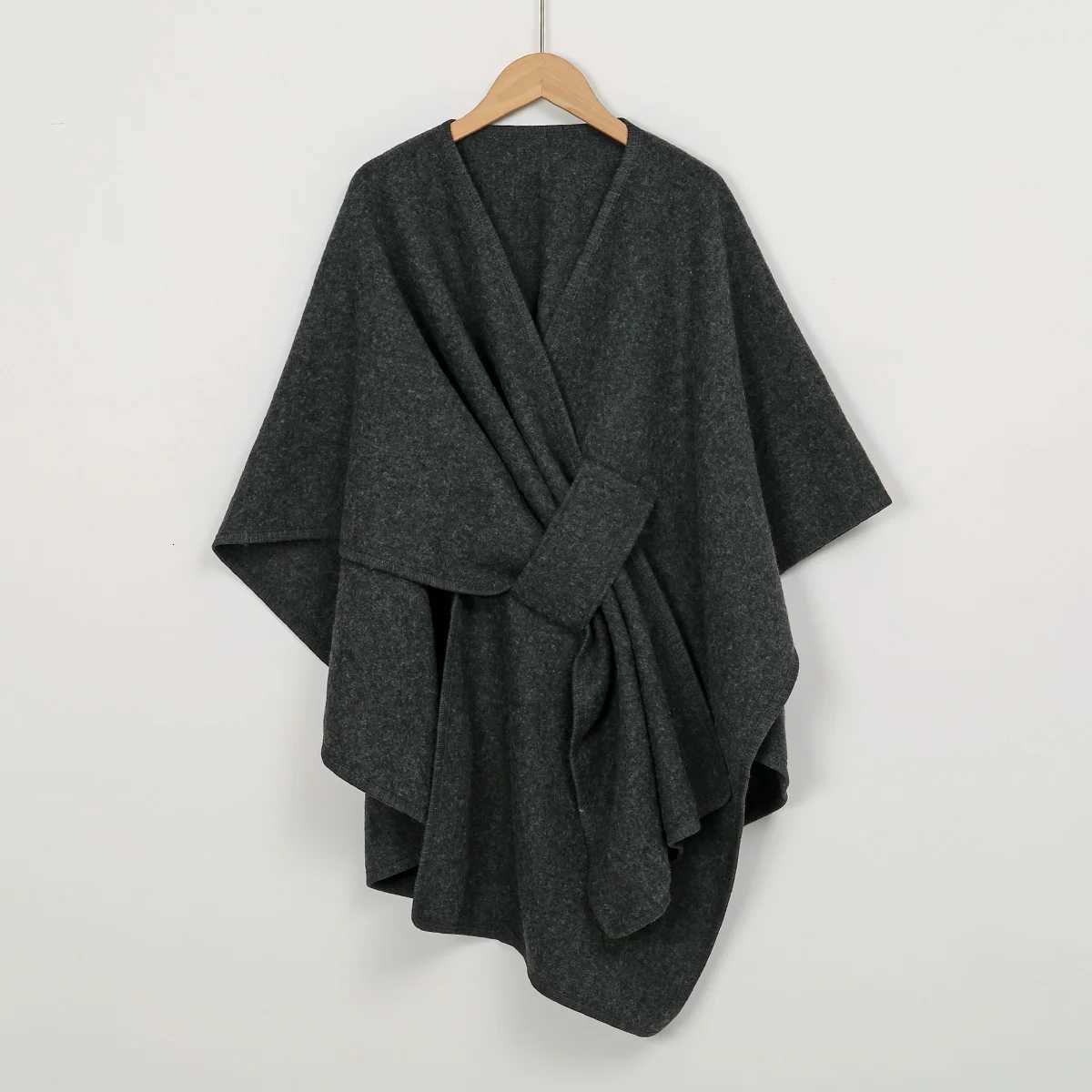 Luxury Womens Warm Shawl Wrap Solid Color Half Sleeve Poncho Women Faux Knitted Wool Cardigan Coat Ladies Elegant Loose Cape Shawl Y251208