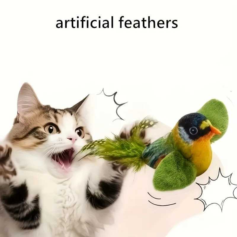 1pc Interactive Cat Toy with Chirping Sound Feather Wand - Soft Polyester and Feather Wand Realistic Bird-like Movement M251209